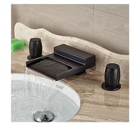 Deck Mounted Black Wide Waterfall Spout Bath Tub Sink Double Handle Bathroom Basin Hot and Cold Mixer Taps(MY48 A)