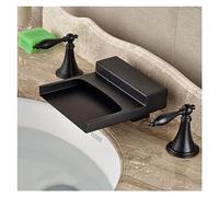 Deck Mounted Black Wide Waterfall Spout Bath Tub Sink Double Handle Bathroom Basin Hot and Cold Mixer Taps(MY48 H)