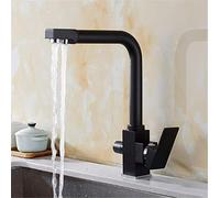 Deck Mounted Filter Kitchen Faucets Mixer Tap 360 Rotation with Water Purification Features Mixer Tap Crane Dual Handle 3 Way Faucet Golden(Nero)