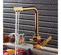 Deck Mounted Filter Kitchen Faucets Mixer Tap 360 Rotation with Water Purification Features Mixer Tap Crane Dual Handle 3 Way Faucet Golden(Gold)