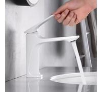 Deck Mounted Single Handle Bathroom Faucet Made of Brass Alloy with Efficient Hot Cold Water Mixing Functionality (White)