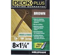 Deck Plus Wood Screws, Brown Exterior Screws, 1-1/4" x #8, 1lb