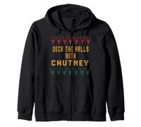 Deck the Halls With Chutney Ugly Christmas Zip Hoodie