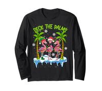 Deck The Palms Flamingo Christmas Lights Palm Tree Family Long Sleeve T-Shirt