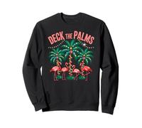 Deck the Palms Flamingo Tropical Christmas Lights Palm Tree Sweatshirt