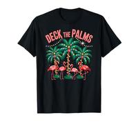 Deck The Palms Flamingo Tropical Christmas Lights Palm Tree T-Shirt
