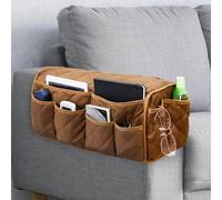 DECKALY Sofa Armrest Organizer,Couch Remote Control Holder with 14 Pockets Waterproof Non Slip Recliner Organizer for TV Remotes Caddy, Book, Magazines, Ipad Black (Brown)