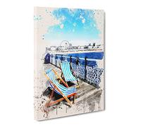 Deckchairs Brighton Beach Pier Modern Fc Canvas Print | Gallery Wrapped 30mm Frame Wall Art | 24x16 inches | Ready to Hang | Modern Seascape Picture | Living Room Bedroom Lounge Office