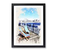 Deckchairs Brighton Beach Pier Modern Fc Framed Print | A4 Black Framed Wall Art | Ready to Hang | Modern Beach Picture | Living Room Bedroom Lounge Office