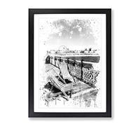 Deckchairs Brighton Beach Pier V4 Modern Framed Print | A3 Black Framed Wall Art | Ready to Hang | Modern Beach Picture | Living Room Bedroom Lounge Office