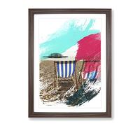 Deckchairs Brighton Beach West Pier V2 Modern Framed Print | A3 Walnut Framed Wall Art | Ready to Hang | Modern Beach Picture | Living Room Bedroom Lounge Office