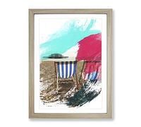 Deckchairs Brighton Beach West Pier V2 Modern Framed Print | A4 Oak Framed Wall Art | Ready to Hang | Modern Beach Picture | Living Room Bedroom Lounge Office