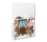 Deckchairs Brighton Beach West Pier V3 Canvas Print | Gallery Wrapped 30mm Frame Wall Art | 24x16 inches | Ready to Hang | Modern Seascape Picture | Living Room Bedroom Lounge Office