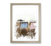 Deckchairs Brighton Beach West Pier V3 Modern Framed Print | A4 Oak Framed Wall Art | Ready to Hang | Modern Beach Picture | Living Room Bedroom Lounge Office