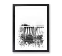 Deckchairs Brighton Beach West Pier V4 Modern Framed Print | A4 Black Framed Wall Art | Ready to Hang | Modern Beach Picture | Living Room Bedroom Lounge Office