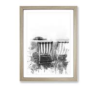 Deckchairs Brighton Beach West Pier V4 Modern Framed Print | A4 Oak Framed Wall Art | Ready to Hang | Modern Beach Picture | Living Room Bedroom Lounge Office