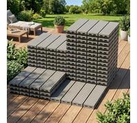 Decking Tiles 27 Packs, 30 x 30 cm Waterproof Interlocking Flooring Tiles, All Weather Use Garden Deck Boards for Indoor Outdoor, Patio Deck Flooring for Balcony,Terrace,Backyard, Hot Tub - Wood