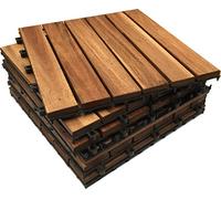 Decking Tiles Hardwood Wooden Interlocking Deck Tile Patio Balcony Roof Garden 30cm x 30cm x 2.5cm Square Hardwood Decking Tile (6)