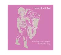 Deckled Edge Colour Block Pony Card - Happy Birthday - Girl with Pony