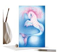 Deckled Edge Merhorse Greetings Card in Pale Blue Deckled Edge Pale Blue