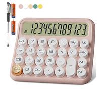 Decklit Mechanical Calculator 12 Digit Extra Large 5-Inch LCD Display, Battery Powered, Pink