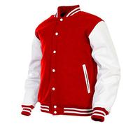 Deckra Men's Varsity Jacket Genuine Leather Sleeve and Wool Blend Letterman Boys College Varsity Jackets XXS-5XL (Red, X-Large)
