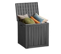 Decksplore Outdoor Storage Box Waterproof, 35 Gallon Lockable Resin Deck Box Small, Patio Storage Bin for Pool Accessories Cushion Furniture, Garden Tools, UV-Resistant Outside Delivery Black