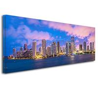 DECLINA Large Format Panoramic Picture Miami City Photo Print on Canvas Landscape Wall Decoration for Home, Kitchen, Living Room, Adult Bedroom - Multi-Coloured 80 x 30 cm