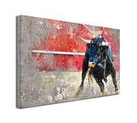 DECLINA Painting Painting Bull in the Arena - Animal Photo Print on Canvas Wall Decoration - Home Decor, Kitchen, Living Room, Bedroom - Multi-Coloured 100 x 60 cm
