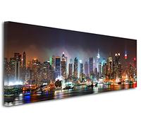 DECLINA Panorama Picture New York by Night - Photo Print City on Canvas Landscape Wall Decoration - Home Decor, Kitchen, Living Room, Adult Bedroom - Multi-Coloured 80 x 30 cm