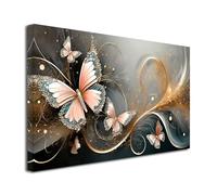 DECLINA, Wall painting, home decoration, living room, canvas picture, abstract pink butterflies, 80 x 50 cm
