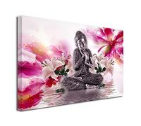 DECLINA Zen Atmosphere Picture Buddha and Flowers - Canvas Print Wall Decoration Zen - Home Decor, Kitchen, Living Room, Adult Bedroom - Purple 50 x 30 cm
