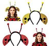 Decmied 2 PCS Cute Ladybug Headband Bug Antenna Headband with Wing Yellow or Red Ladybug Antenna Headbands for Halloween, Christmas, Cosplay Party