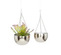 Deco 79 51931 Modern Bowl-Shaped Hanging Planters, 9" L x 9" W x 6" H 8" L x 8" W x 5" H, Silver