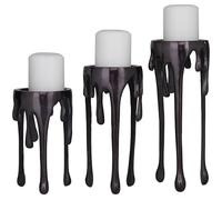 Deco 79 Aluminum With Tripod Legs Candle Holder with Dripping Melting Designed Legs, Set of 3 12", 10", 8"H, Black
