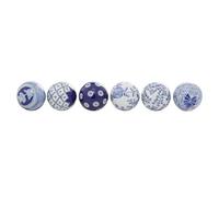 Deco 79 Ceramic Floral Handmade Glossy Decorative Ball Orbs and Vase Filler with Varying Patterns, Set of 6 3 InchD, Blue