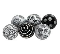 Deco 79 Ceramic Handmade Glossy Decorative Ball Orbs and Vase Filler with Varying Patterns, Set of 6 3 InchD, Black