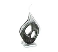 Deco 79 Glass Abstract Decorative Sculpture Curved Cutout Home Decor Statue with Swirl Patterns, Accent Figurine 7" x 4" x 13", Green