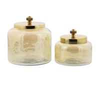 Deco 79 Gold-Finished Glass Jars with Iron Lids (Set of 2), 4" x 5"