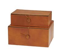 Deco 79 Leather Storage Box with Leather Loop Closure and Detailed Stitching, Set of 2 11", 10" W, Brown