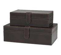 Deco 79 Leather Storage Box with Snap Front Closure and Detailed Stitching, Set of 2 10", 8" W, Dark Brown