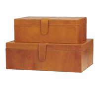 Deco 79 Leather Storage Box with Snap Front Closure and Detailed Stitching, Set of 2 17", 14" W, Brown