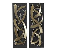 Deco 79 Metal Abstract Home Wall Decor Dimensional Wall Sculpture with Black Wood Backing, Set of 2 Wall Art 12" W, 36" H, Gold