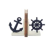 Deco 79 Metal Anchor and Ship Wheel Bookends, Set of 2 6"W, 6"H, Blue