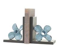 Deco 79 Metal Boat Decorative Bookends Distressed Propeller Non Skid Bookends with Brown L-Shaped Stands, Set of 2 Office Bookends6 W, 7" H, Teal