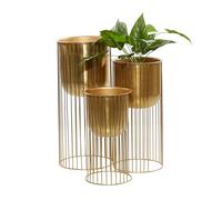 Deco 79 Metal Deep Recessed Dome Planter with Elevated Caged Stand, Set of 3 24 Inch, 20 Inch, 16 InchH, Gold