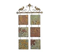 Deco 79 Metal Floral 6 Suspended Panels Wall Decor with Embossed Details, 23" x 1" x 40", Multi Colored