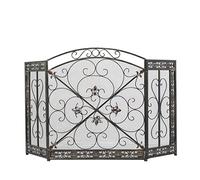 Deco 79 Metal Foldable Mesh Netting 3 Panel Fireplace Screen with Fleur De Lis and Scrollwork Designs, 52 Inch x 1 Inch x 31 Inch, Black