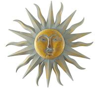 Deco 79 Metal Sun Indoor Outdoor Distressed Wall Decor with Copper-Like Accents and Grooves, 35 Inch x 1 Inch x 35 Inch, Gold