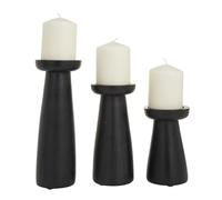 Deco 79 Modern Wood Candle Holder Pillar Candle Holders Decorative Candlestick Holder for Home Decor, Wedding, Dinning, Party, S/3 10", 6", 8" H, Black